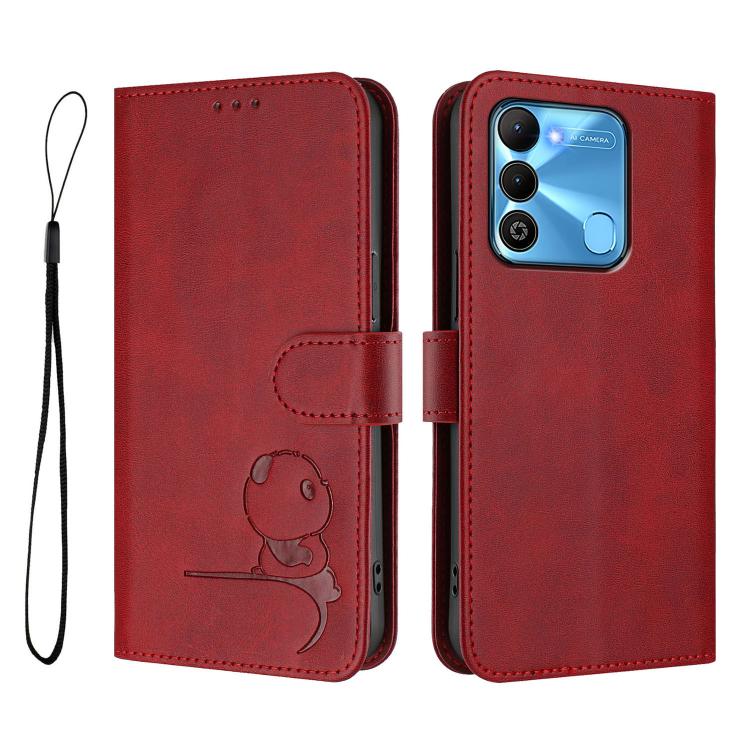 For Tecno Spark Go 2022 / Spark 8C Litter Panda Embossing RFID Leather Phone Case with Lanyard