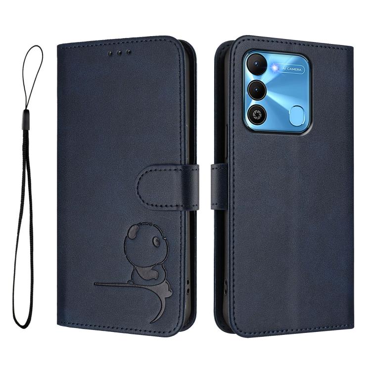 For Tecno Spark Go 2022 / Spark 8C Litter Panda Embossing RFID Leather Phone Case with Lanyard
