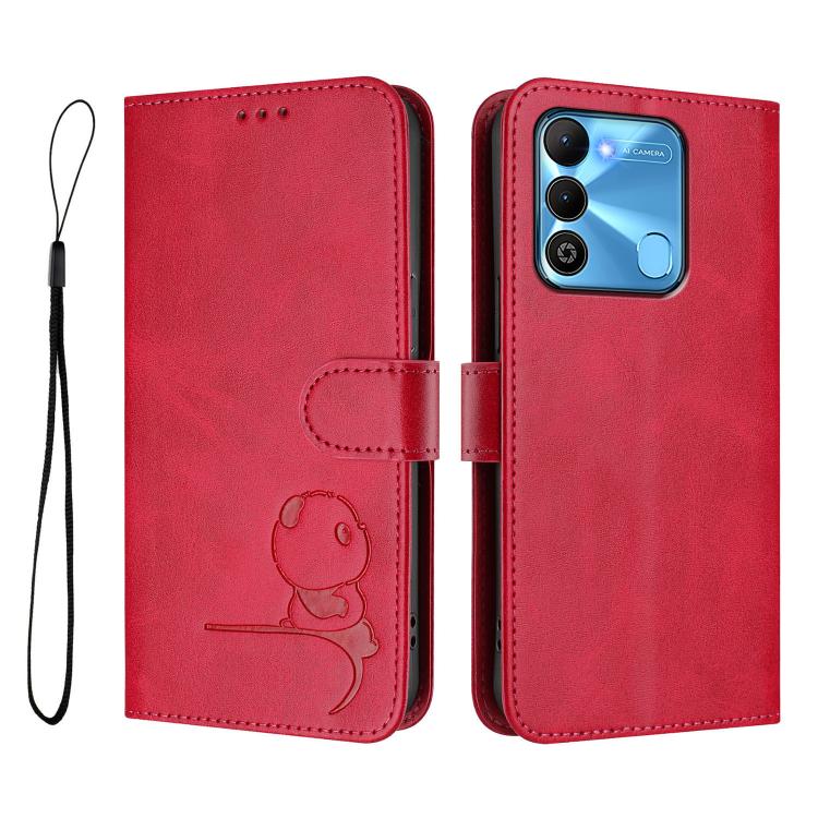 For Tecno Spark Go 2022 / Spark 8C Litter Panda Embossing RFID Leather Phone Case with Lanyard