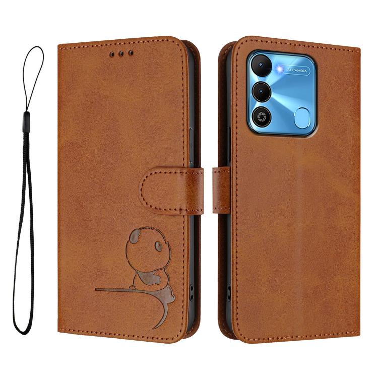 For Tecno Spark Go 2022 / Spark 8C Litter Panda Embossing RFID Leather Phone Case with Lanyard