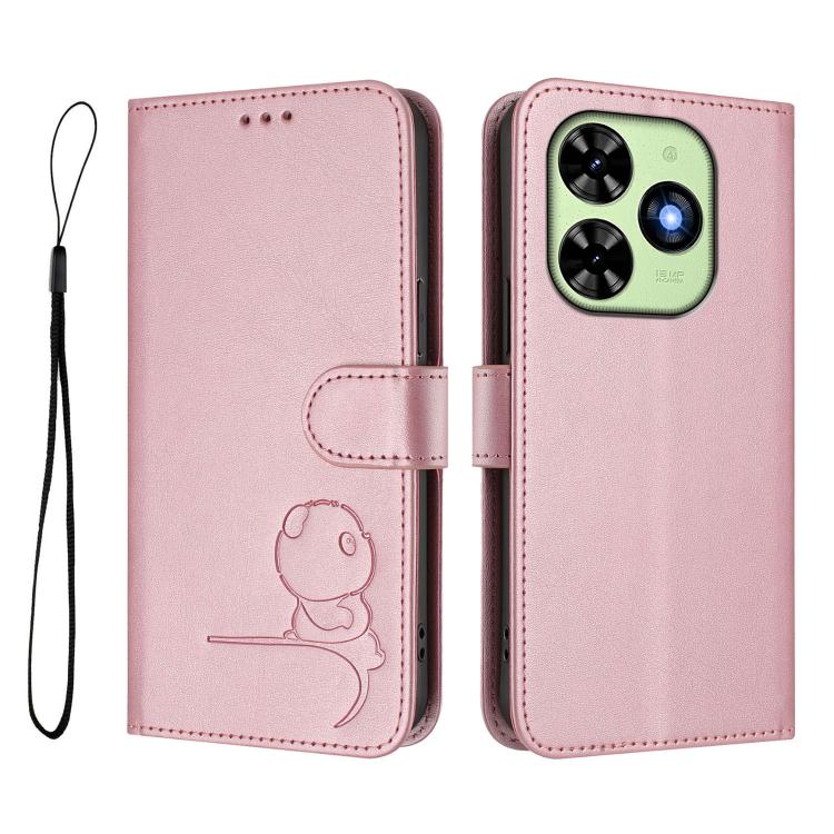 For Tecno Spark Go 2024 / Spark 20 4G Litter Panda Embossing RFID Leather Phone Case with Lanyard