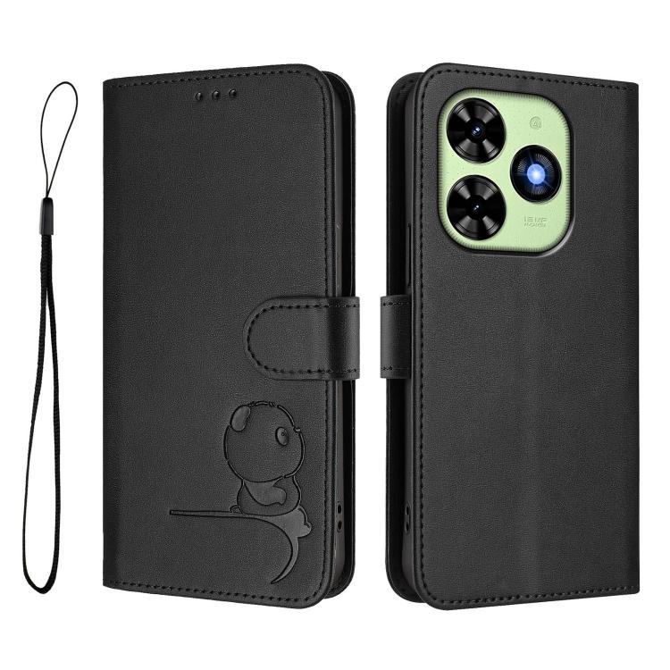 For Tecno Spark Go 2024 / Spark 20 4G Litter Panda Embossing RFID Leather Phone Case with Lanyard