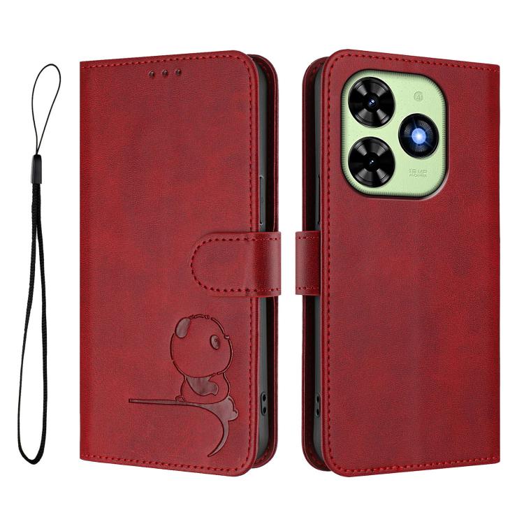For Tecno Spark Go 2024 / Spark 20 4G Litter Panda Embossing RFID Leather Phone Case with Lanyard