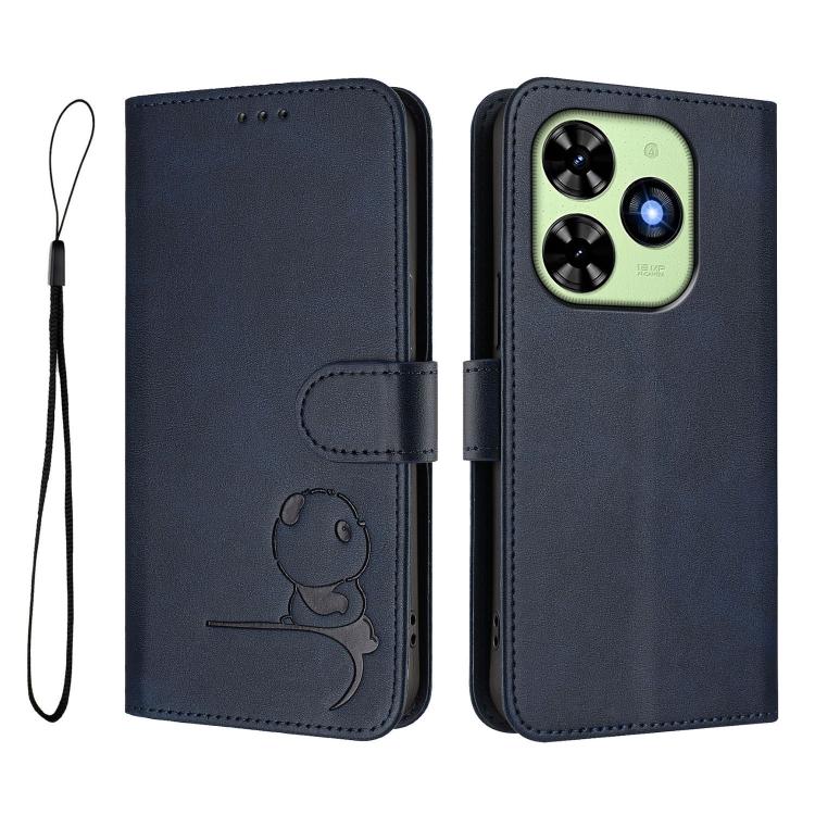 For Tecno Spark Go 2024 / Spark 20 4G Litter Panda Embossing RFID Leather Phone Case with Lanyard