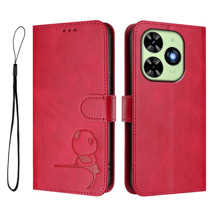 For Tecno Spark Go 2024 / Spark 20 4G Litter Panda Embossing RFID Leather Phone Case with Lanyard