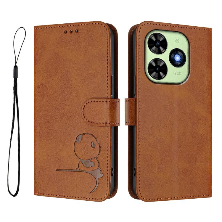 For Tecno Spark Go 2024 / Spark 20 4G Litter Panda Embossing RFID Leather Phone Case with Lanyard