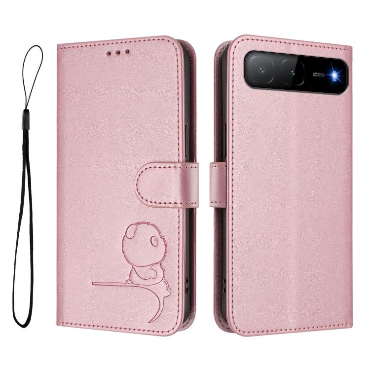 For Tecno Spark Go 5G 2025 / Infinix Hot 60i Litter Panda Embossing RFID Leather Phone Case with Lanyard