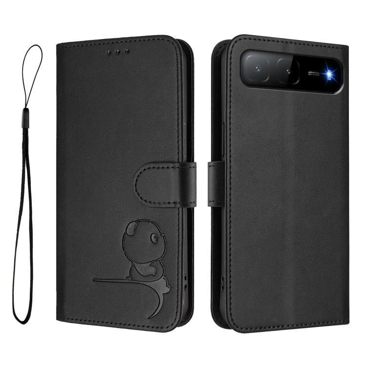 For Tecno Spark Go 5G 2025 / Infinix Hot 60i Litter Panda Embossing RFID Leather Phone Case with Lanyard