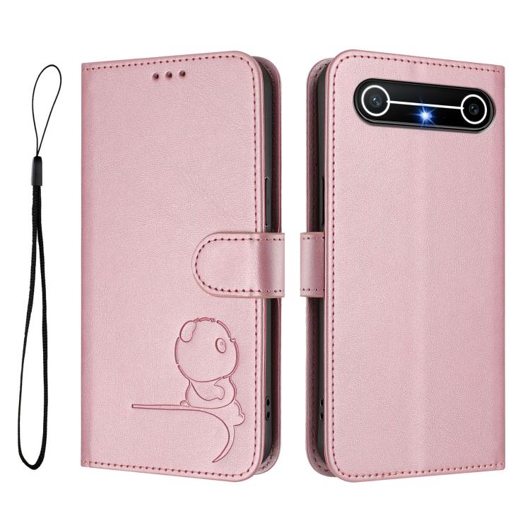 For Tecno Spark Slim 5G Litter Panda Embossing RFID Leather Phone Case with Lanyard