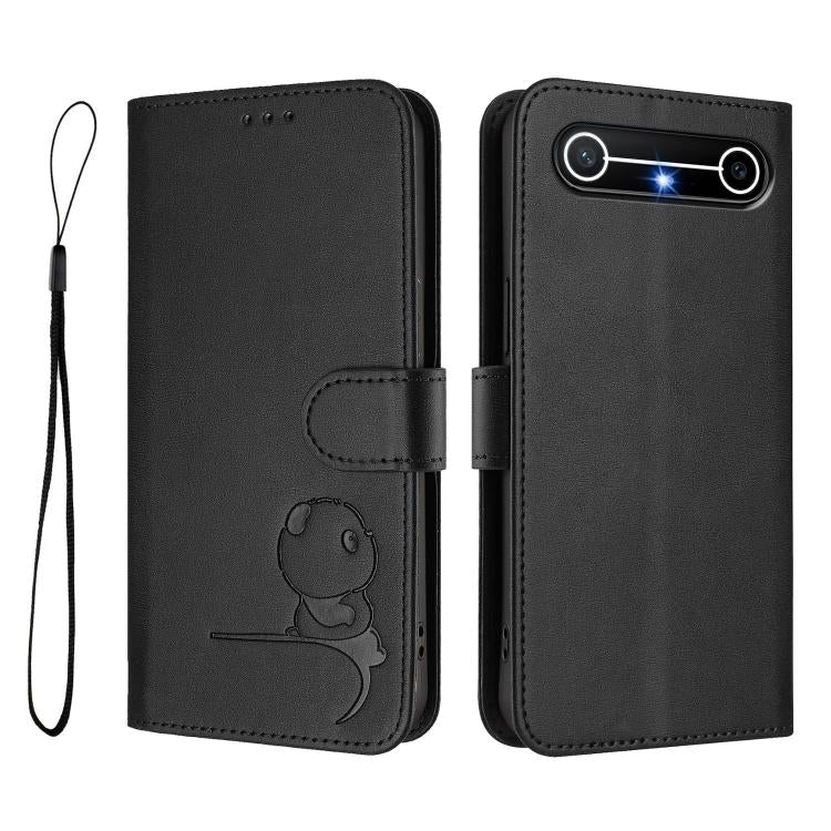 For Tecno Spark Slim 5G Litter Panda Embossing RFID Leather Phone Case with Lanyard