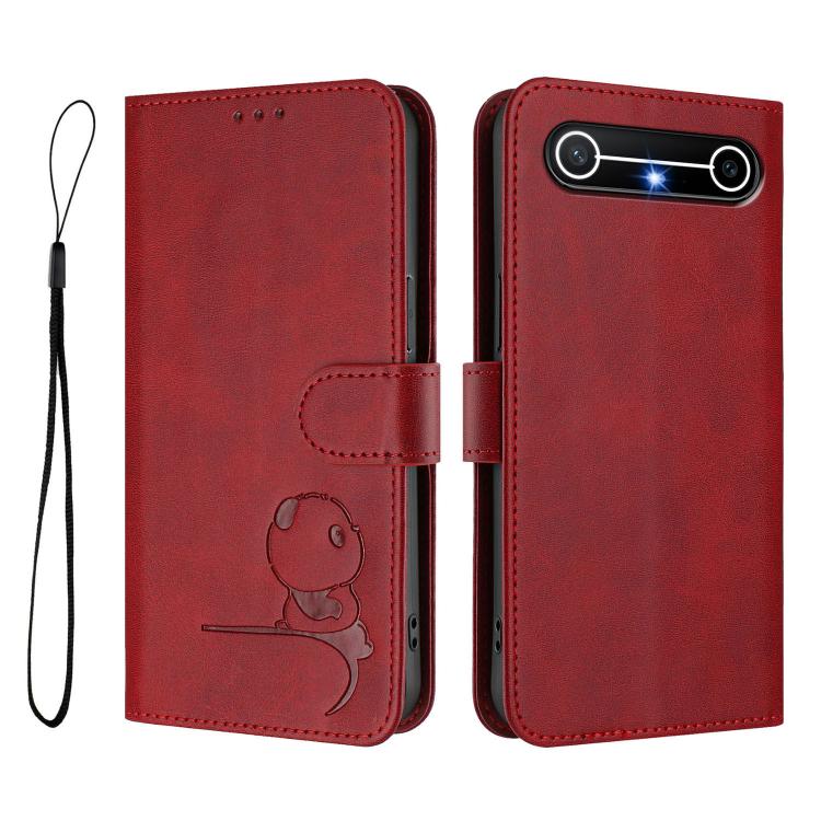 For Tecno Spark Slim 5G Litter Panda Embossing RFID Leather Phone Case with Lanyard