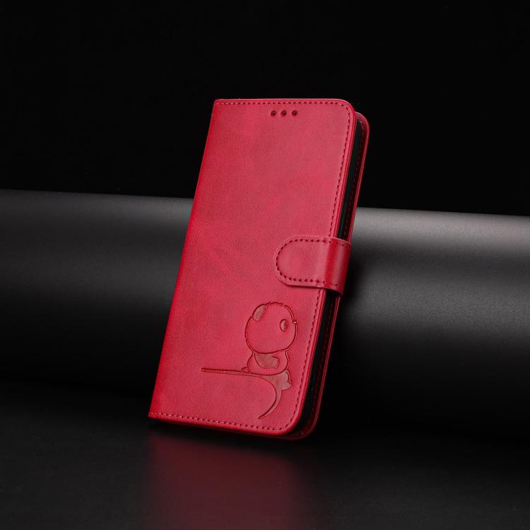 For Tecno Spark Slim 5G Litter Panda Embossing RFID Leather Phone Case with Lanyard