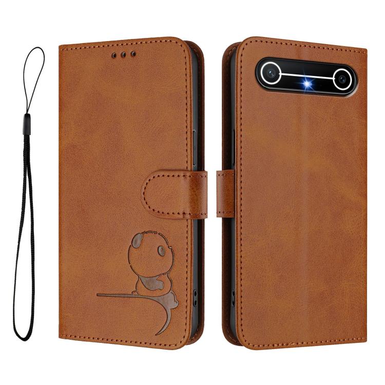 For Tecno Spark Slim 5G Litter Panda Embossing RFID Leather Phone Case with Lanyard