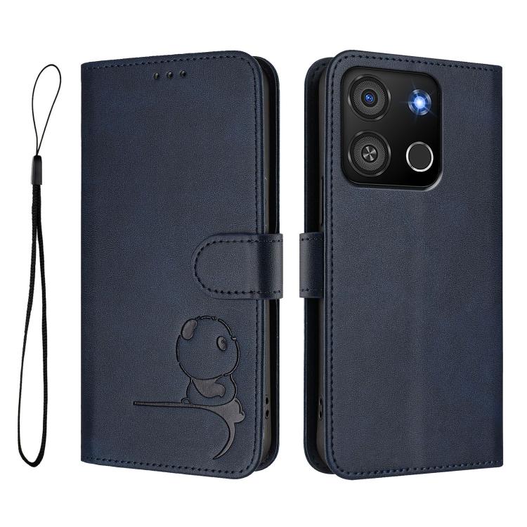 For itel A05s Litter Panda Embossing RFID Leather Phone Case with Lanyard