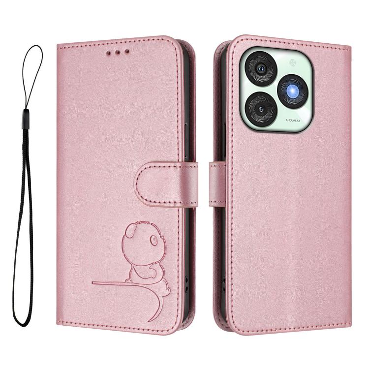 For itel A50 Litter Panda Embossing RFID Leather Phone Case with Lanyard