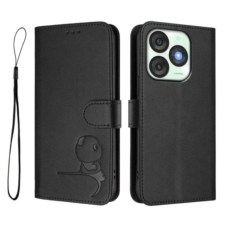 For itel A50 Litter Panda Embossing RFID Leather Phone Case with Lanyard