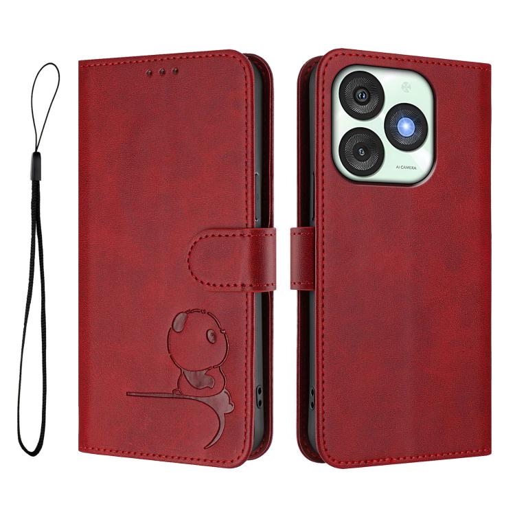 For itel A50 Litter Panda Embossing RFID Leather Phone Case with Lanyard