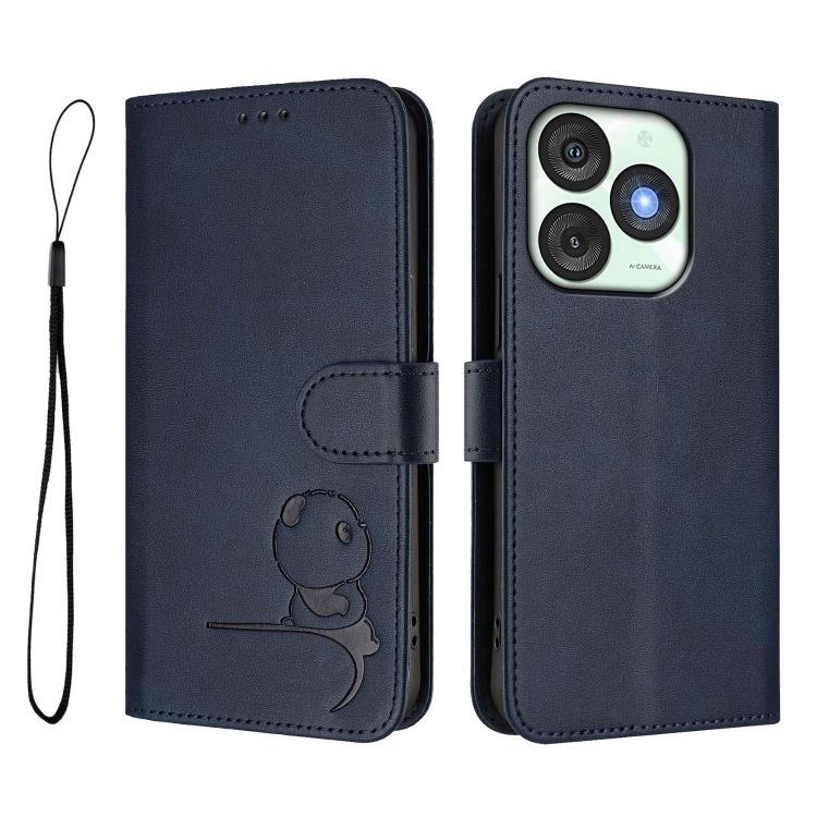 For itel A50 Litter Panda Embossing RFID Leather Phone Case with Lanyard