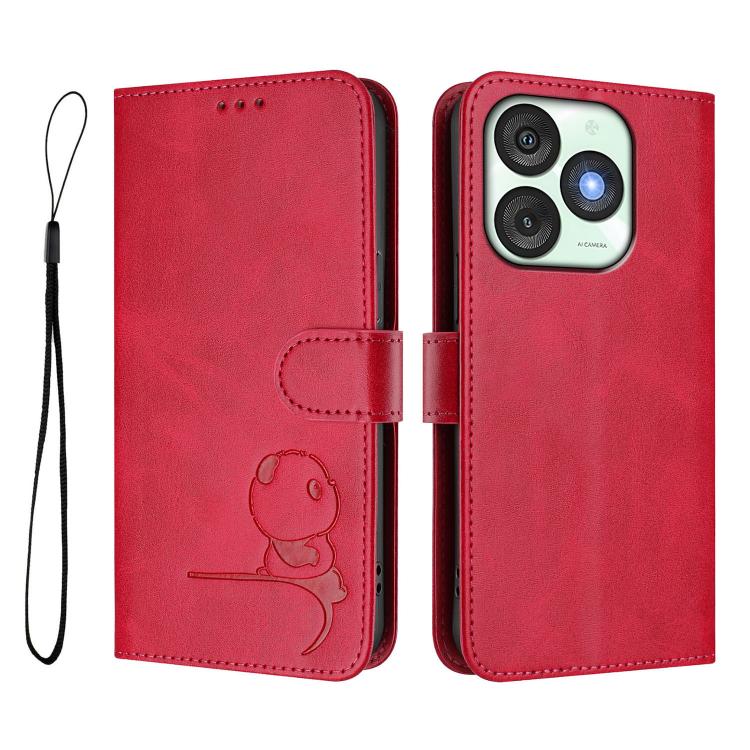 For itel A50 Litter Panda Embossing RFID Leather Phone Case with Lanyard