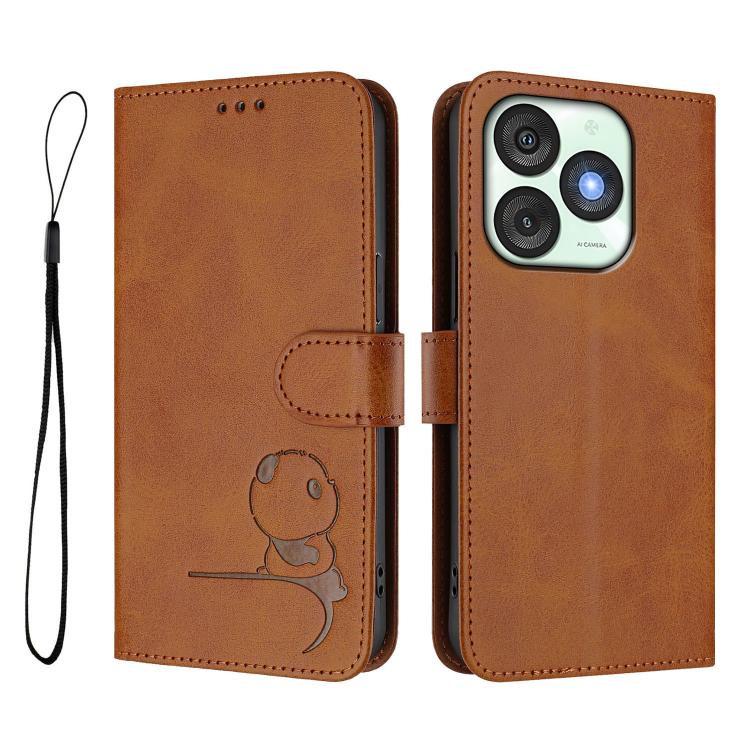 For itel A50 Litter Panda Embossing RFID Leather Phone Case with Lanyard