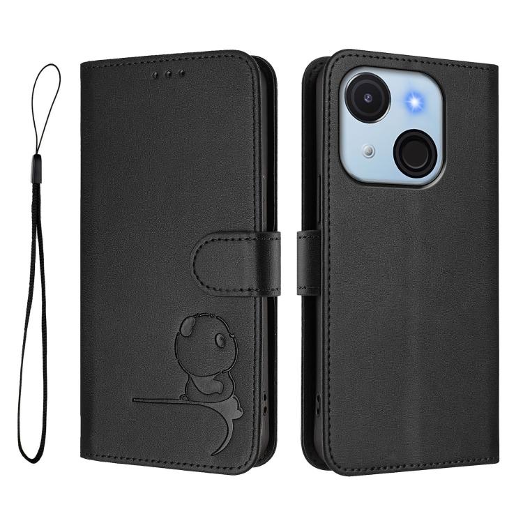 For itel A50C Litter Panda Embossing RFID Leather Phone Case with Lanyard