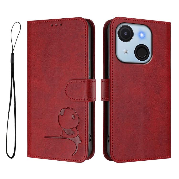 For itel A50C Litter Panda Embossing RFID Leather Phone Case with Lanyard
