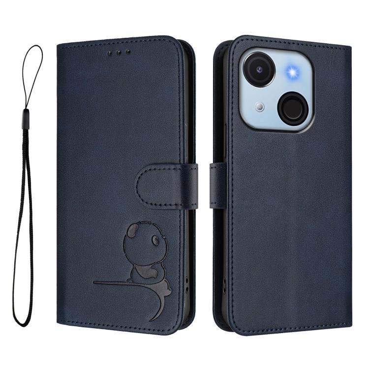 For itel A50C Litter Panda Embossing RFID Leather Phone Case with Lanyard