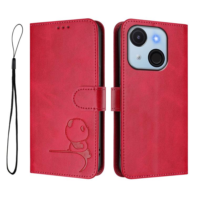 For itel A50C Litter Panda Embossing RFID Leather Phone Case with Lanyard