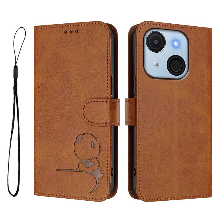 For itel A50C Litter Panda Embossing RFID Leather Phone Case with Lanyard