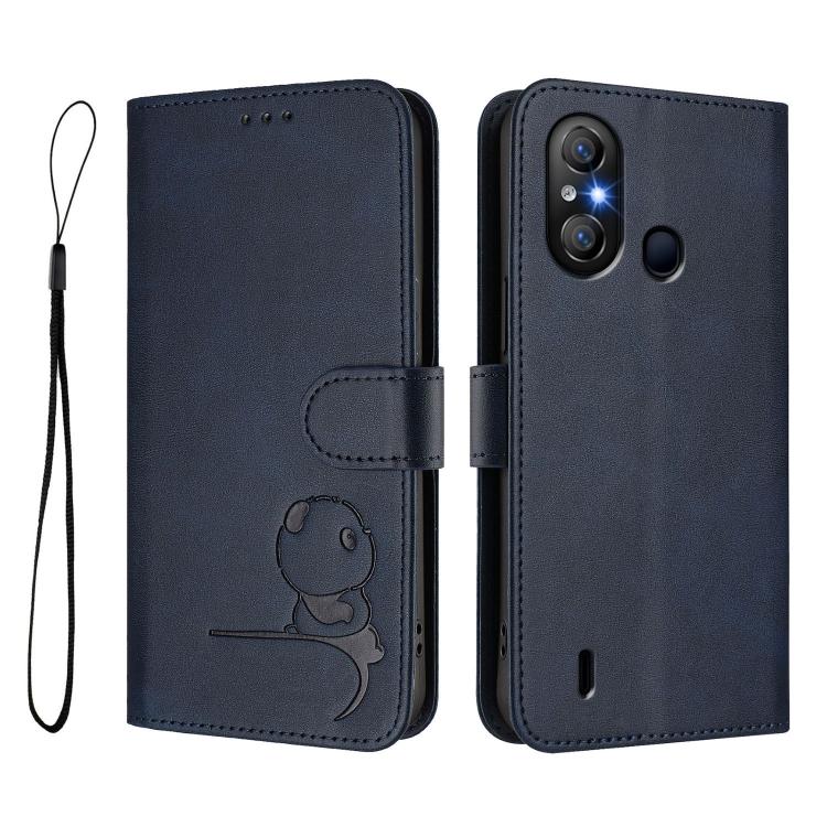For itel A58 Lite / A49 Play Litter Panda Embossing RFID Leather Phone Case with Lanyard