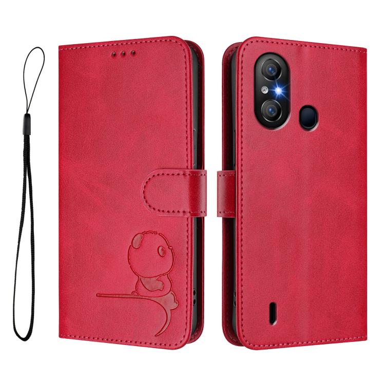 For itel A58 Lite / A49 Play Litter Panda Embossing RFID Leather Phone Case with Lanyard