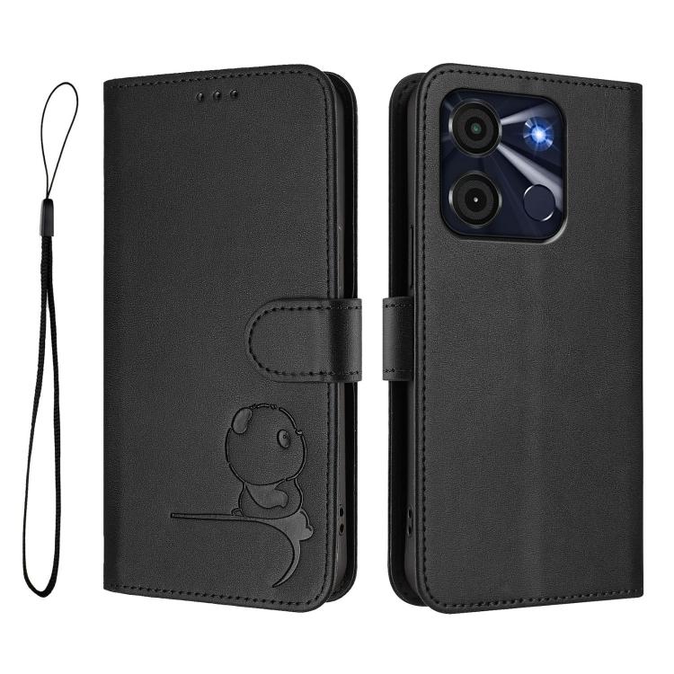 For itel A60 / A60s Litter Panda Embossing RFID Leather Phone Case with Lanyard