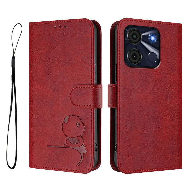 For itel A60 / A60s Litter Panda Embossing RFID Leather Phone Case with Lanyard