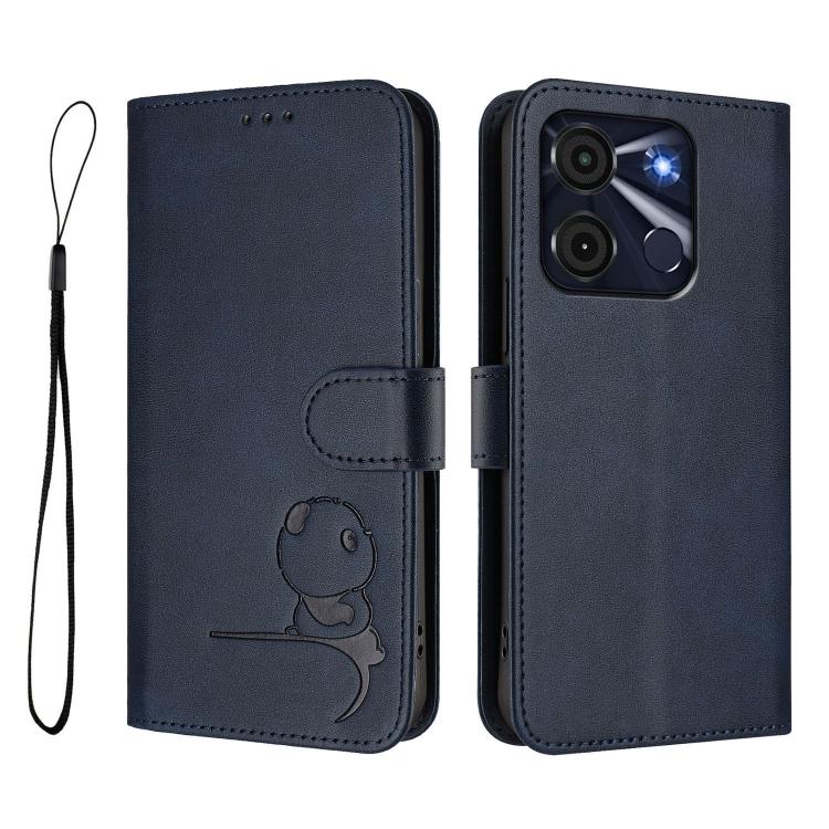 For itel A60 / A60s Litter Panda Embossing RFID Leather Phone Case with Lanyard