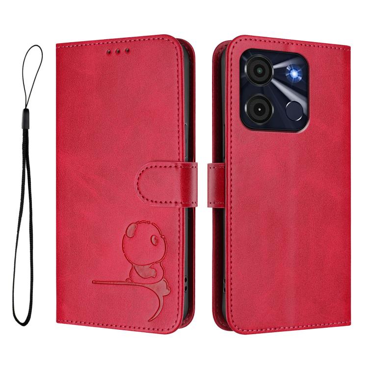 For itel A60 / A60s Litter Panda Embossing RFID Leather Phone Case with Lanyard