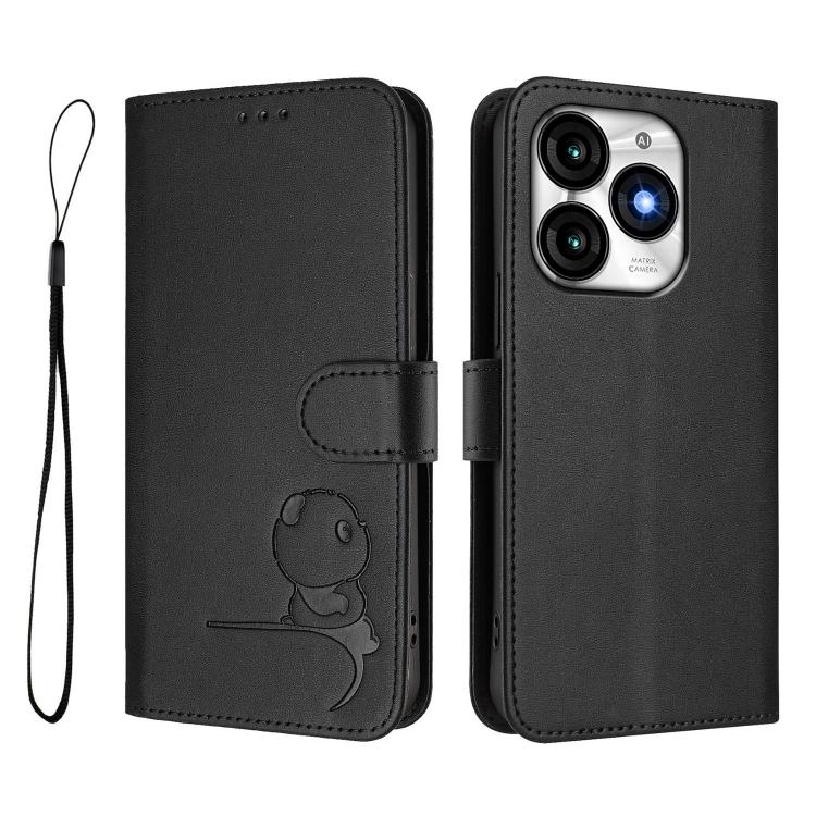 For itel A70 Litter Panda Embossing RFID Leather Phone Case with Lanyard