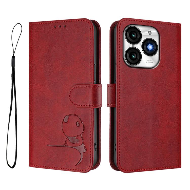 For itel A70 Litter Panda Embossing RFID Leather Phone Case with Lanyard