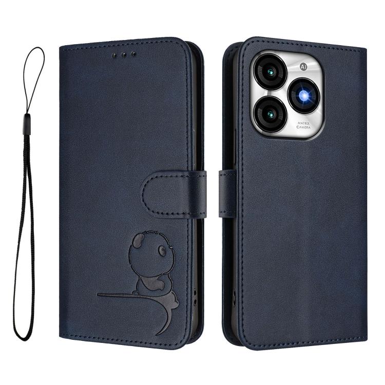 For itel A70 Litter Panda Embossing RFID Leather Phone Case with Lanyard