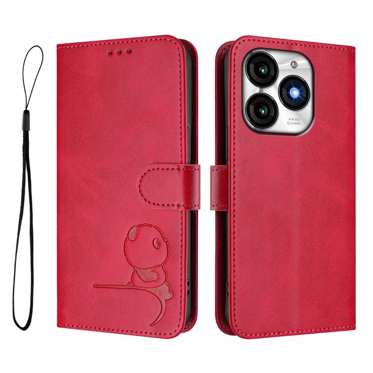 For itel A70 Litter Panda Embossing RFID Leather Phone Case with Lanyard