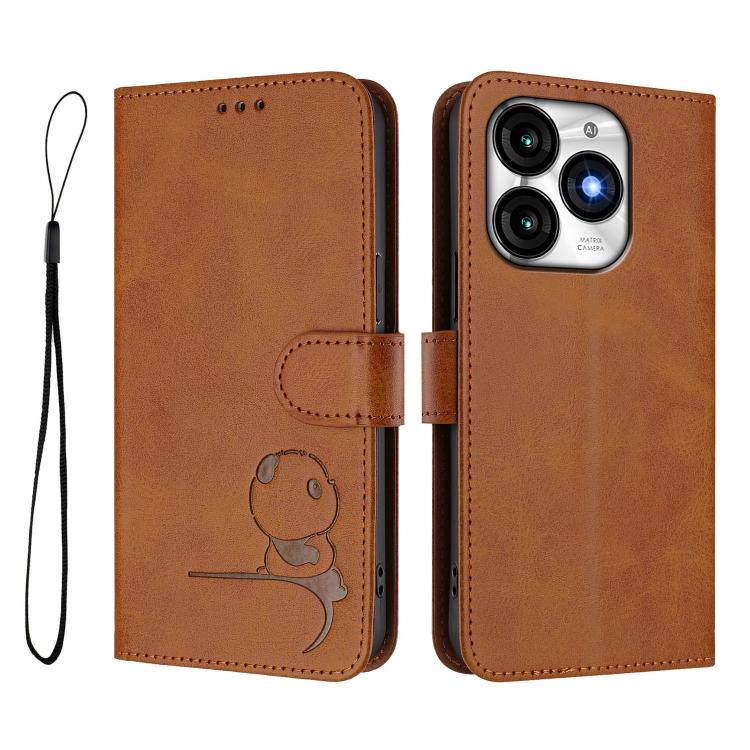 For itel A70 Litter Panda Embossing RFID Leather Phone Case with Lanyard