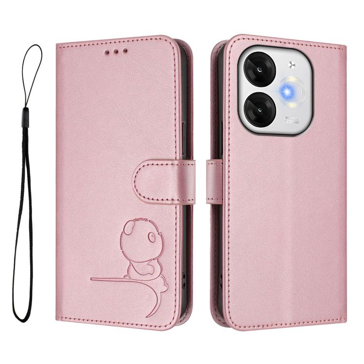 For itel A80 Litter Panda Embossing RFID Leather Phone Case with Lanyard