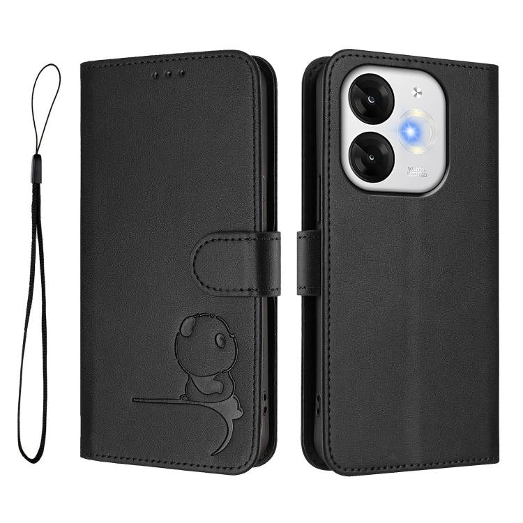 For itel A80 Litter Panda Embossing RFID Leather Phone Case with Lanyard