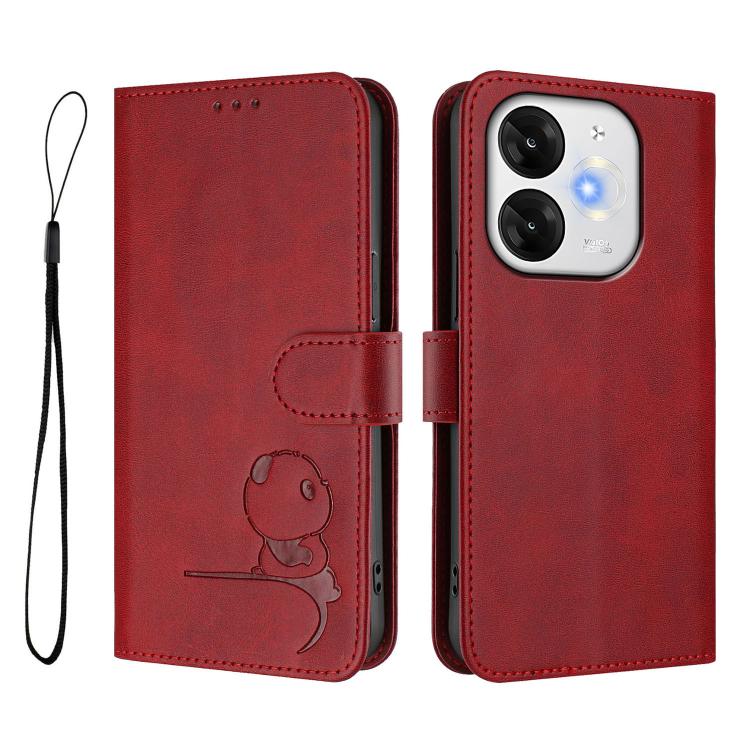 For itel A80 Litter Panda Embossing RFID Leather Phone Case with Lanyard