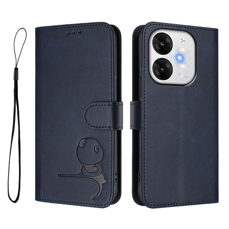 For itel A80 Litter Panda Embossing RFID Leather Phone Case with Lanyard