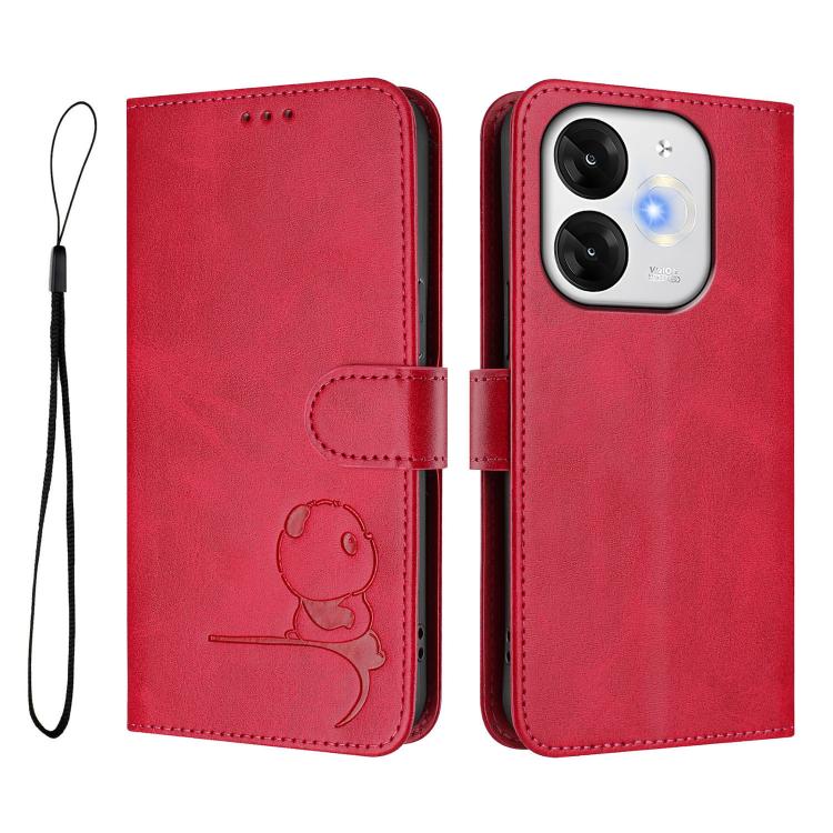 For itel A80 Litter Panda Embossing RFID Leather Phone Case with Lanyard