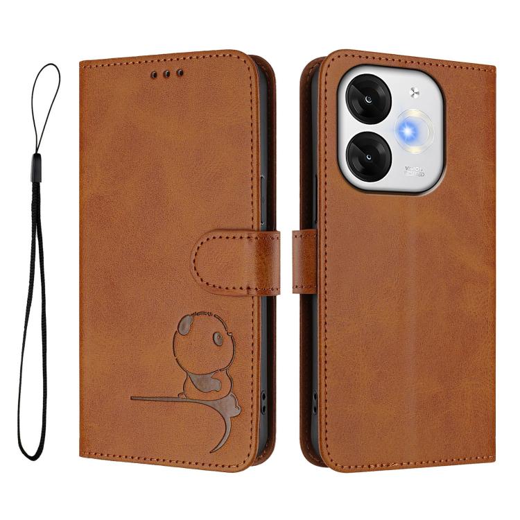 For itel A80 Litter Panda Embossing RFID Leather Phone Case with Lanyard