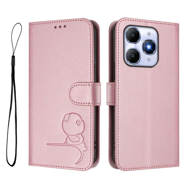 For itel A90 Litter Panda Embossing RFID Leather Phone Case with Lanyard