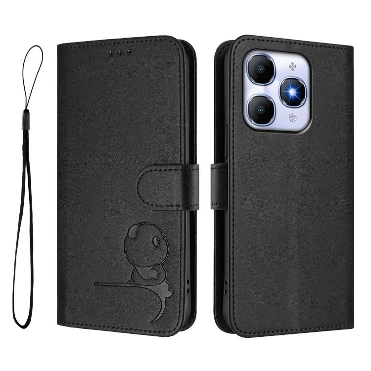 For itel A90 Litter Panda Embossing RFID Leather Phone Case with Lanyard
