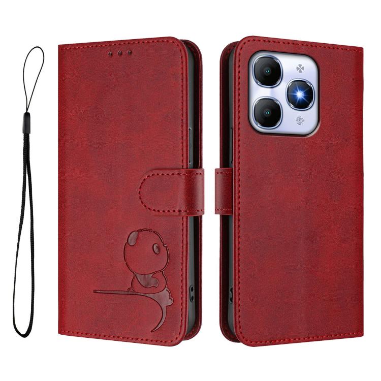 For itel A90 Litter Panda Embossing RFID Leather Phone Case with Lanyard