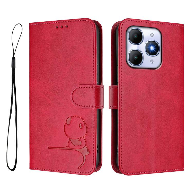 For itel A90 Litter Panda Embossing RFID Leather Phone Case with Lanyard